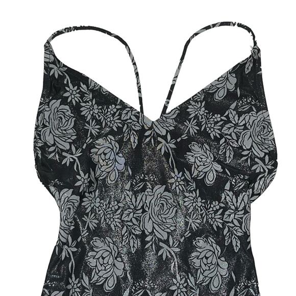 VTG AUTH Christian Dior Black Low Back High Cut Floral Print One Piece Swimsuit - Picture 2 of 12